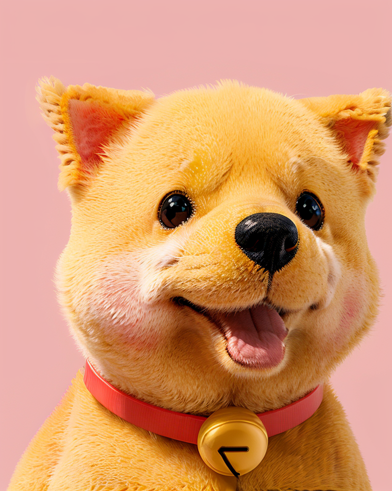 03658-2263258172-no humans, yellow dog,animal focus, bell, animal, simple background, open mouth, collar, pink background, neck bell, black eyes,.png
